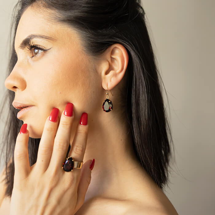 Swarovski Pear Ring with Amber Swarovski Crystal with a 24k Gold plating on model