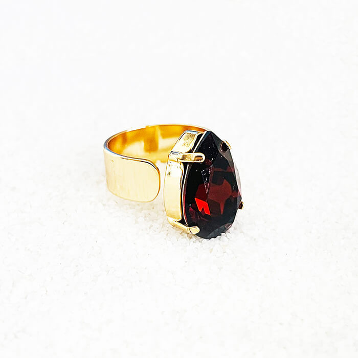 Swarovski Pear Ring with Amber Swarovski Crystal with a 24k Gold plating 
