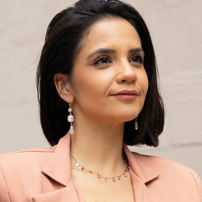 Swarovski Pearl Earrings on model