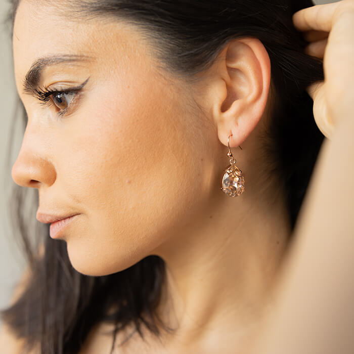 Swarovski Rose Gold Earrings on model