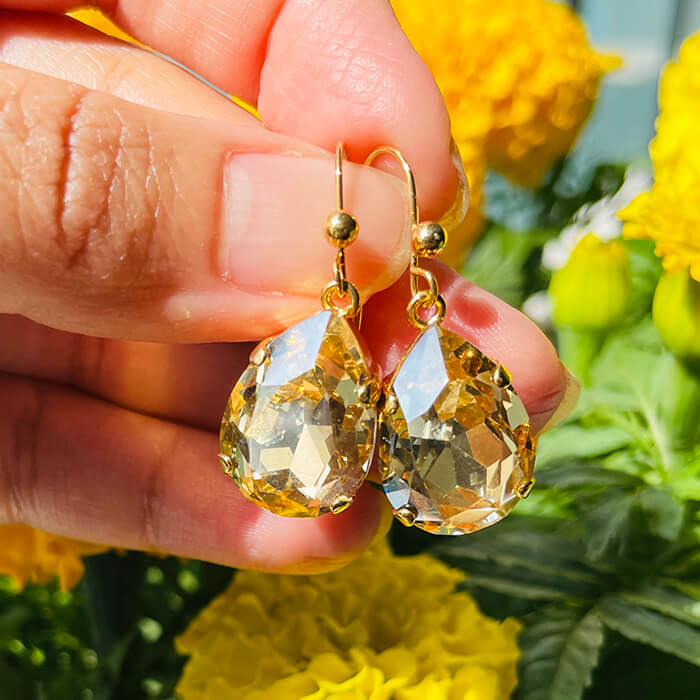Buy Golden Swarovski Crystal Earrings Silver and Gold Earrings Online in  India  Etsy