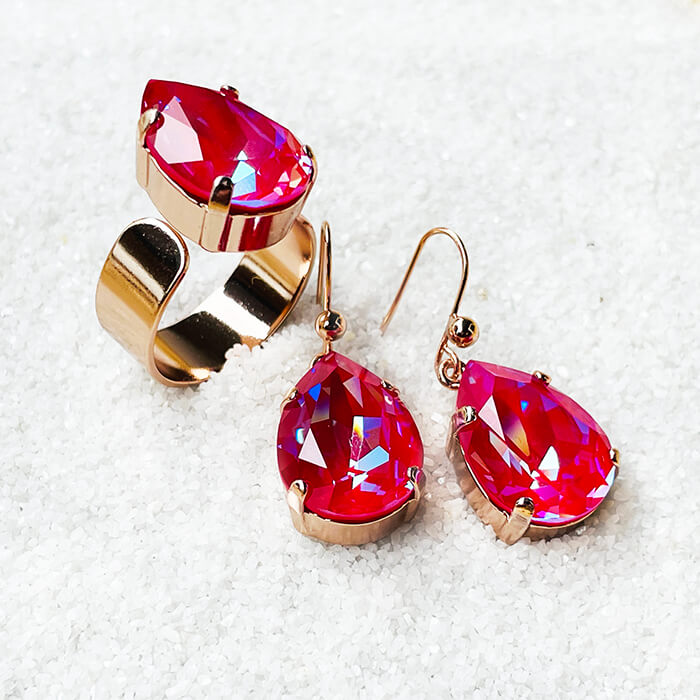 Pink Swarovski Ring and earrings 