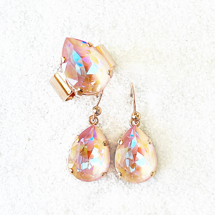 Swarovski Pink Stone Ring annd Swarovski Pink Drop earrings