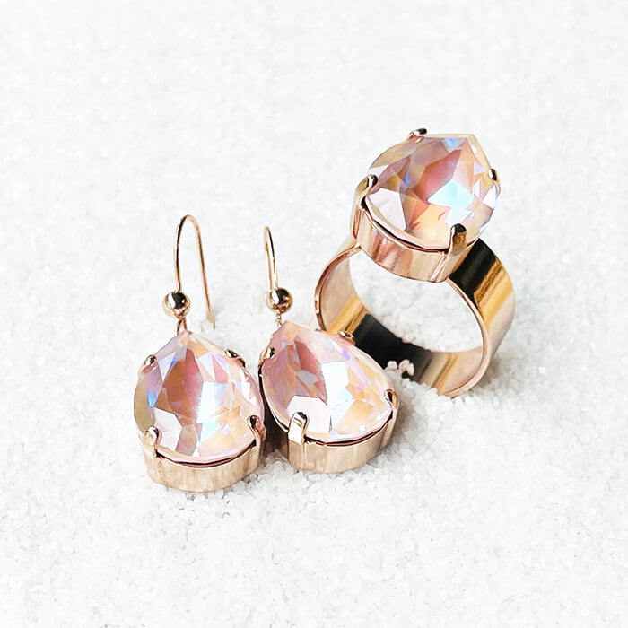 Swarovski Pink Stone Ring and Swarovski Earrings