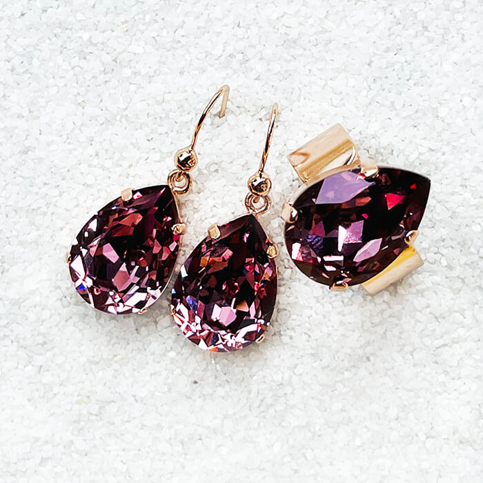 Swarovski Rose Gold Earrings and Ring 