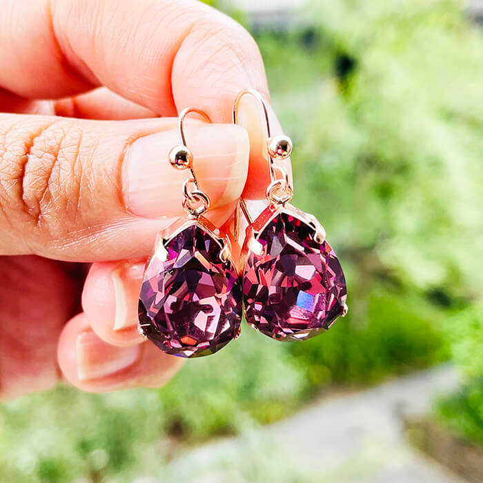 Swarovski Rose Gold Earrings close up 