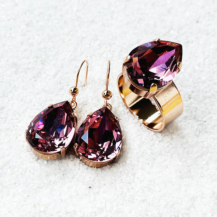 Swarovski Rose Gold Ring and earrings 