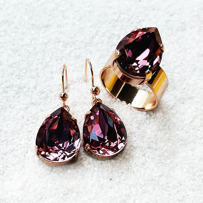 Swarovski Rose Gold Ring and earrings australia 