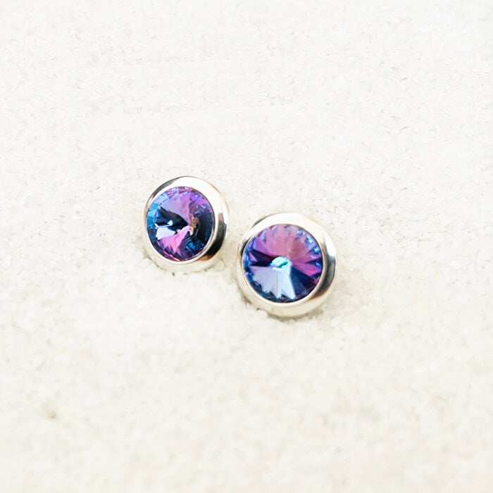 Vitrail Swarovski Crystal Stud Earrings set in silver left angle view