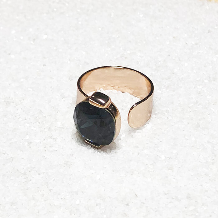 Swarovski Black Ring with adjustable rose gold band