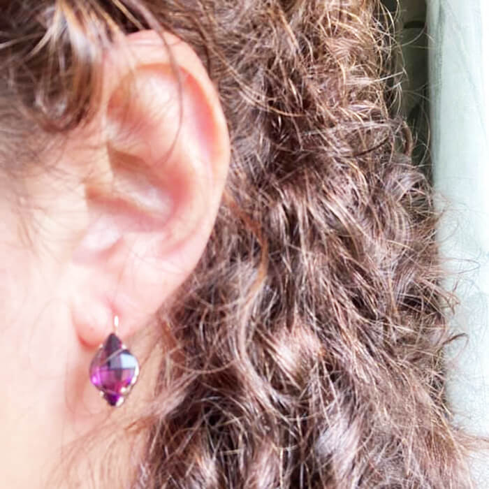 swarovski crystal amethyst earrings on model
