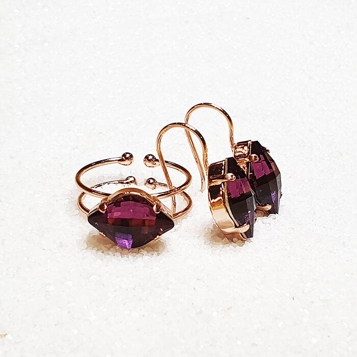 Amethyst Swarovski Ring and Earrings 