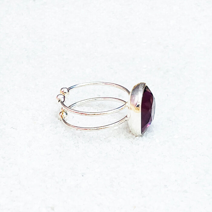 Amethyst Swarovski Ring adjustable silver band