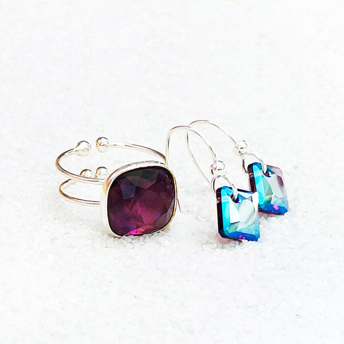 Amethyst Swarovski Ring and swarovski earrings