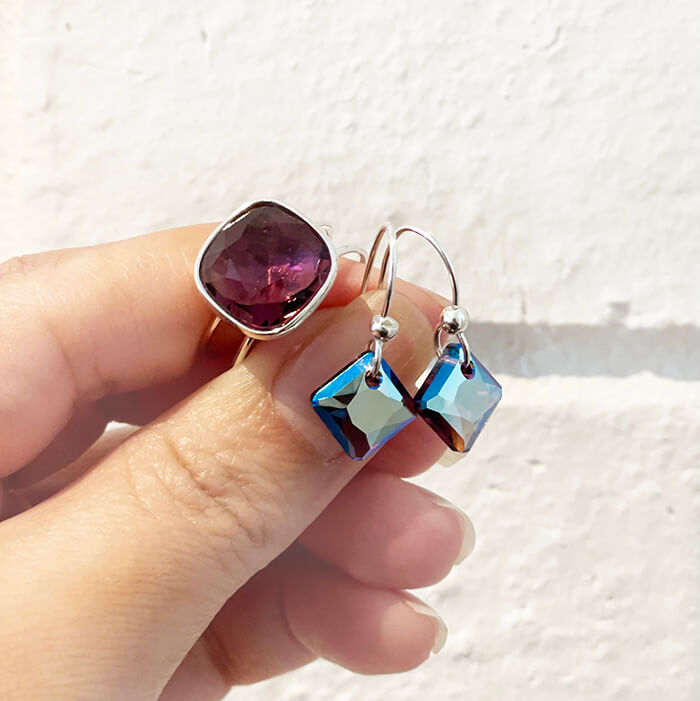 Amethyst Swarovski Ring and earrings australia