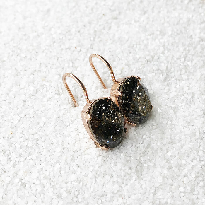 black and rose gold crystal drop earrings ethical jewellery