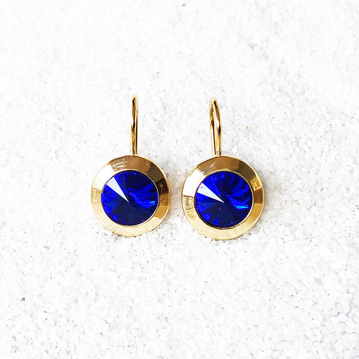 Royal Blue Drop Earrings set in gold | Majestic blue swarovski crystal