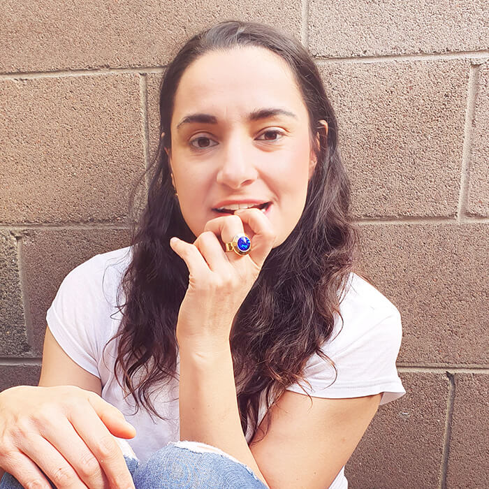 unique statement ring Blue and Gold  on model