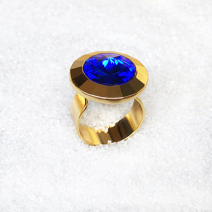 Blue and Gold unique adjustable statement ring