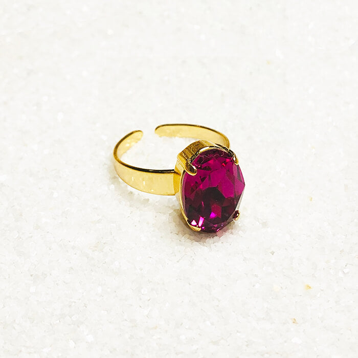 Elegant fuschia swarovski and gold statement ring 