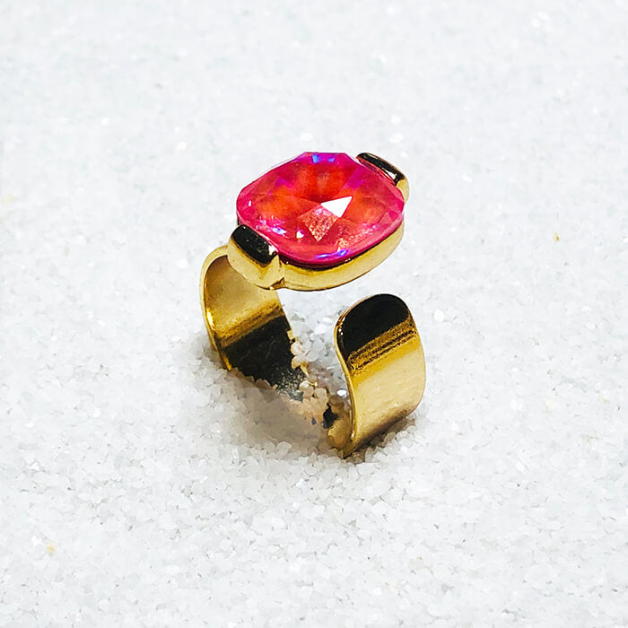 Elegant pink swarovski crystal and gold statement ring