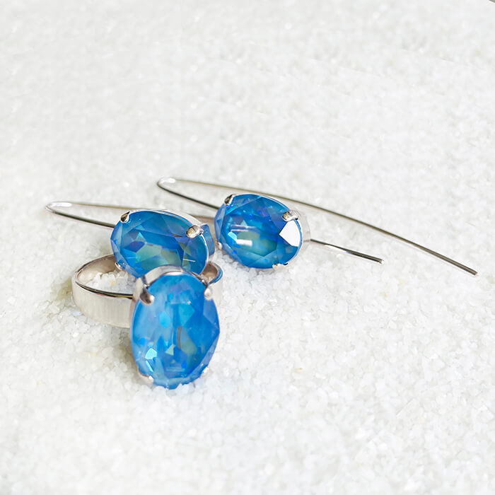 blue swarovski ring and earrings 