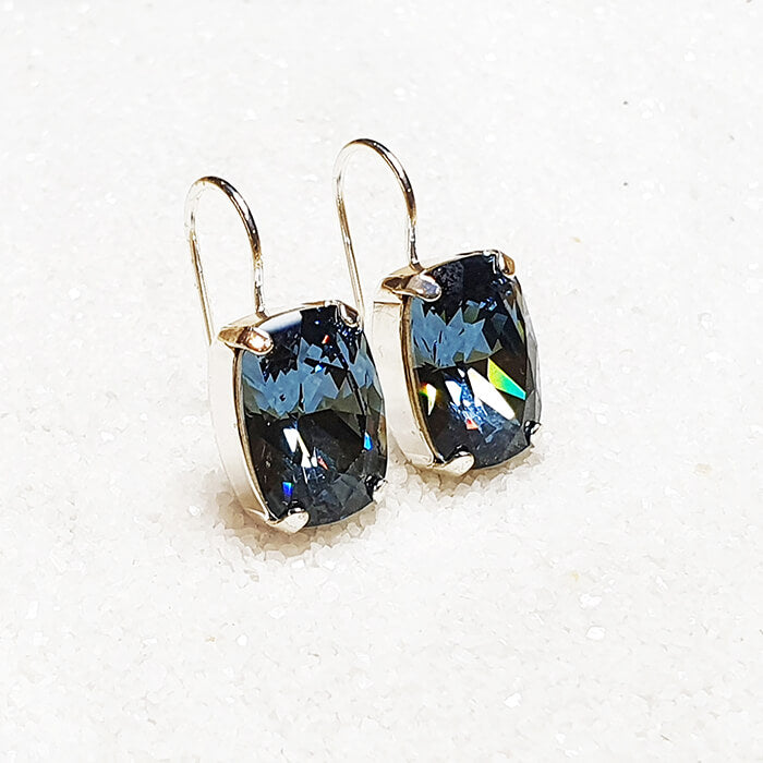 Blue Swarovski Crystal Drop Earrings in silver 