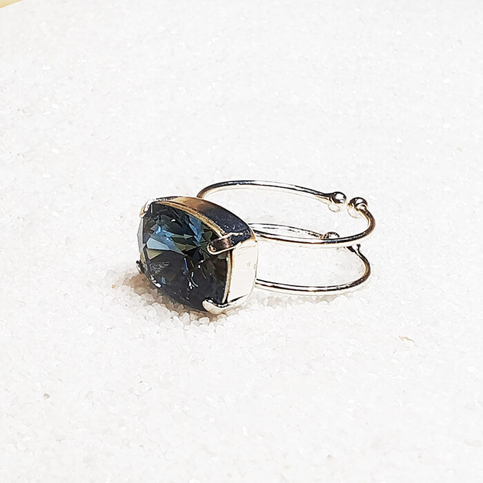 Blue Swarovski Crystal Ring with adjustable silver band