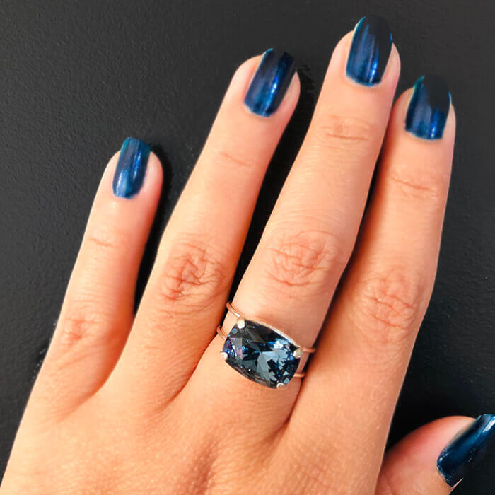 Denim Blue Swarovski Crystal Ring on hand