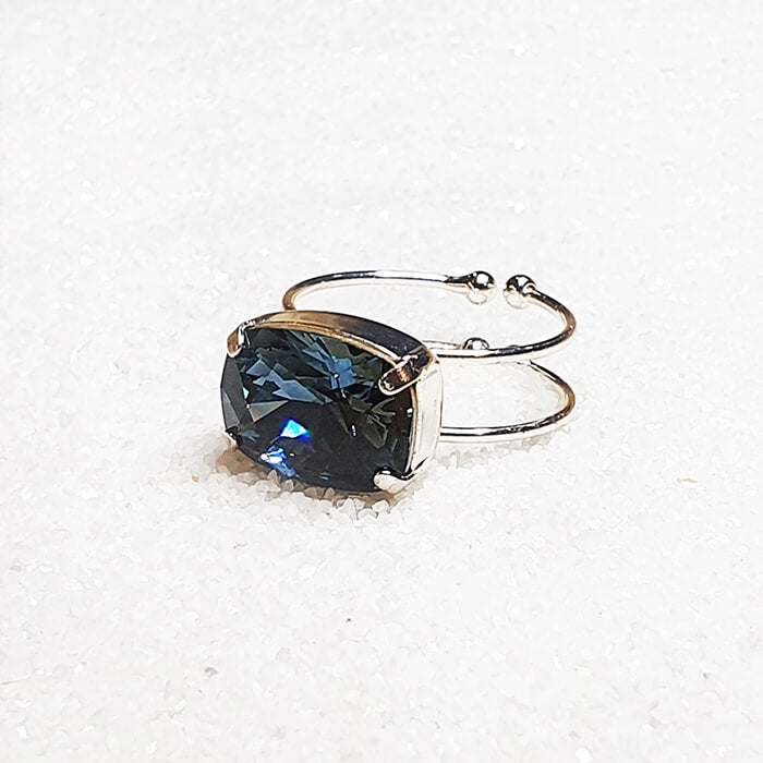 Denim Blue Swarovski Crystal Ring with Silver finish
