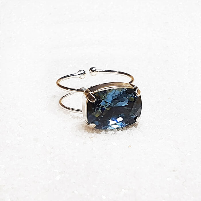 Blue Swarovski Crystal Ring in rhodium silver setting