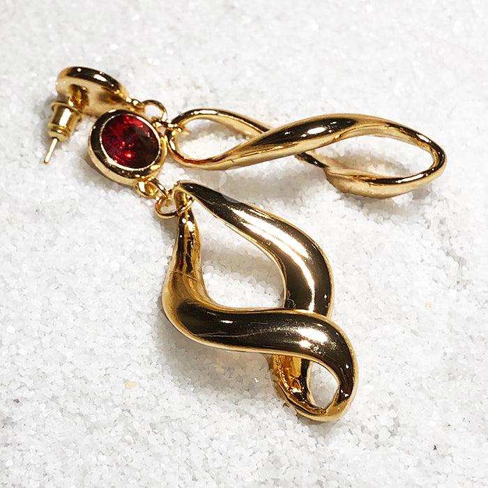 dangle earrings gold with red crystal unique