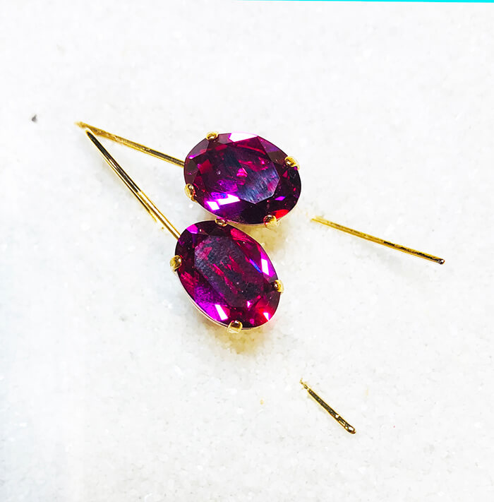Pink earrings in gold with fuschia pink swarovski crystal