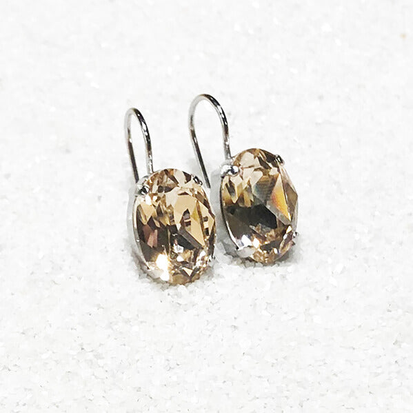 Crystal Earrings with light gold genuine Swarovski crystal set in rhodium Silver unique