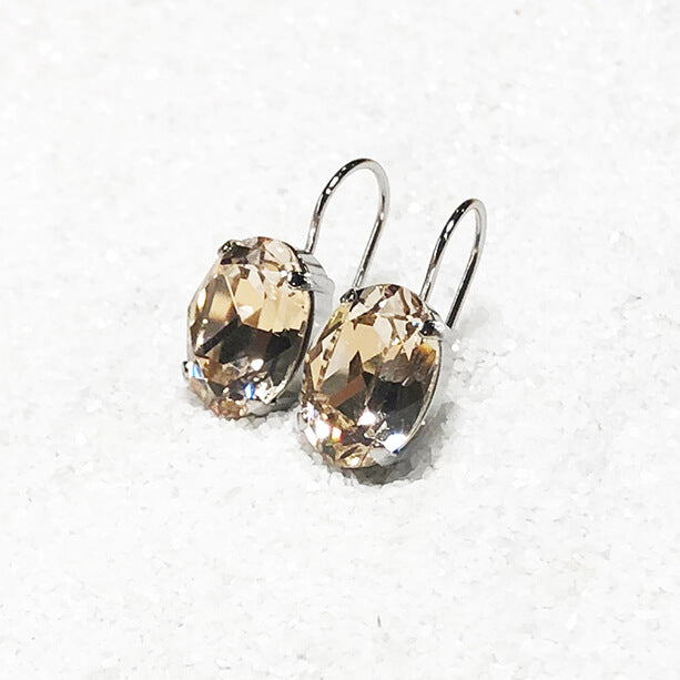 Crystal Earrings with light gold genuine Swarovski crystal set in rhodium Silver close up 