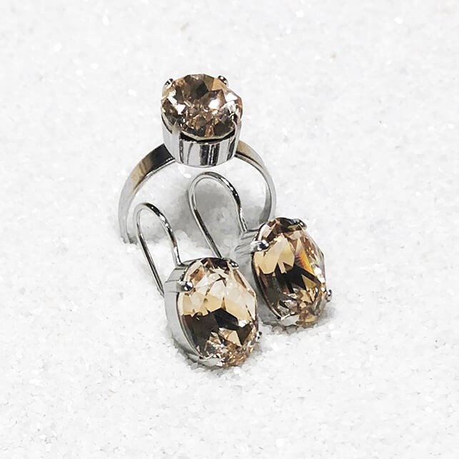 Crystal Earrings with light gold genuine Swarovski crystal set in rhodium Silver unique jewellery australia