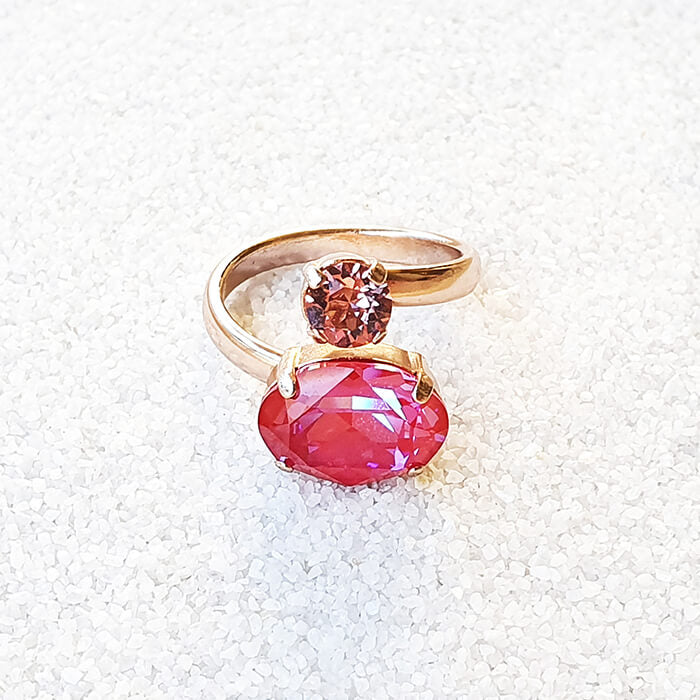swarovski pink stone ring finished in rose gold 