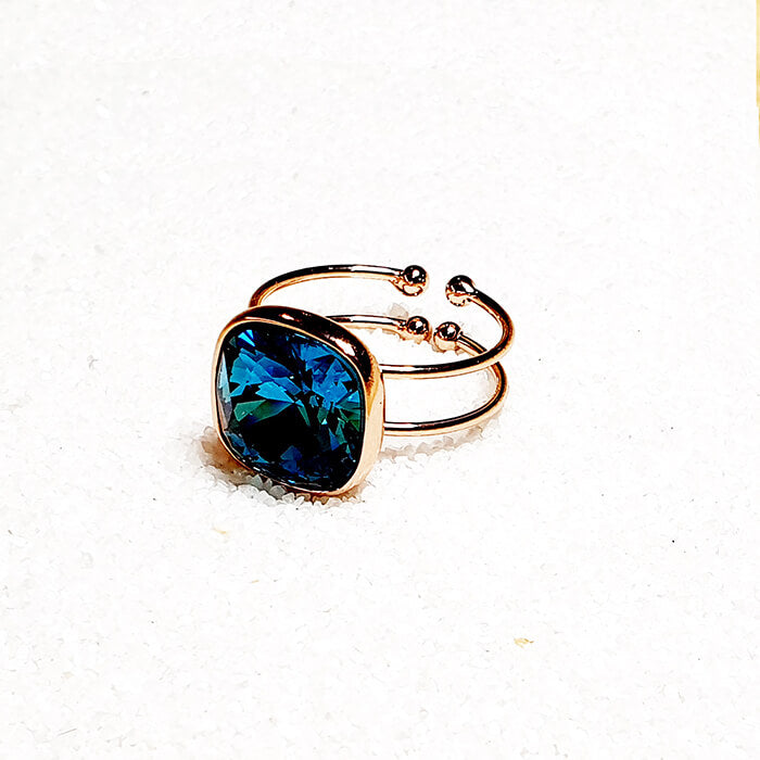unique indicolite swarovski crystal ring in rose gold