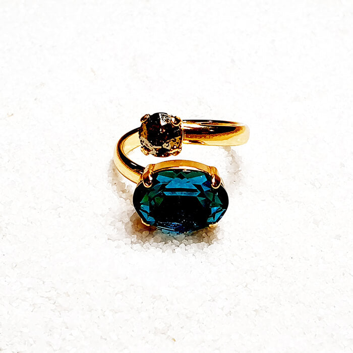 Indicolite and gold swarovski ring 