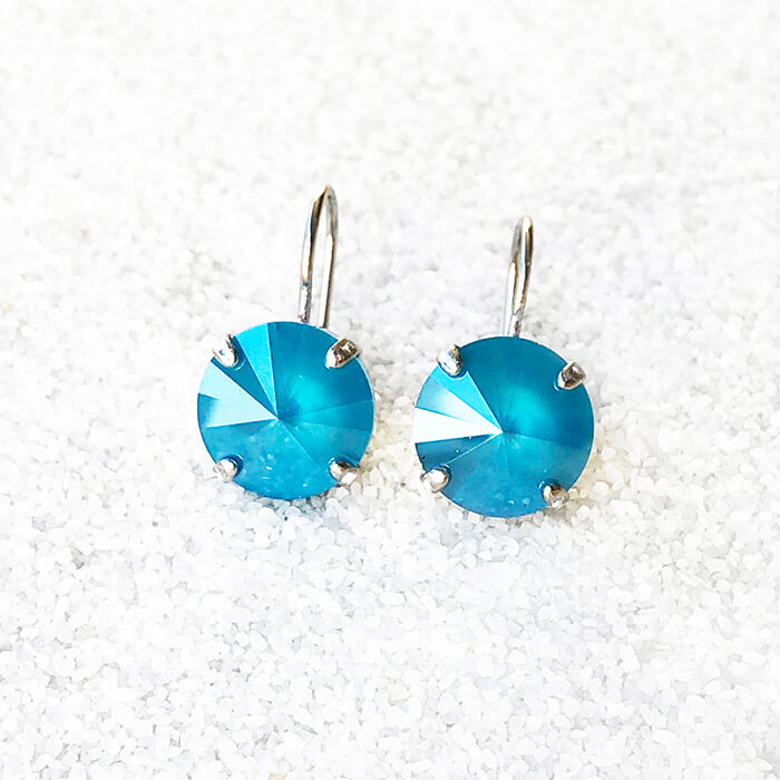 unique  silver drop earrings in azure blue swarovski