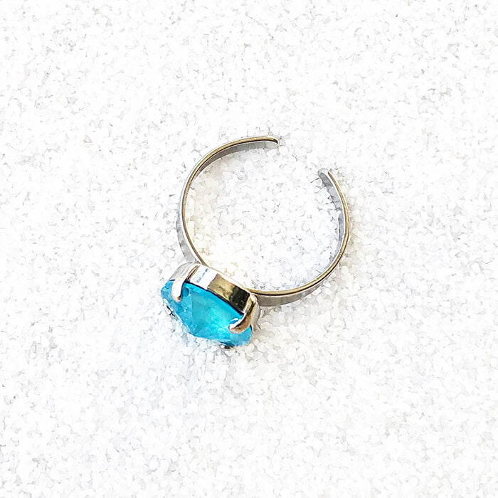 unique adjustable cocktail ring in azure blue and silver 