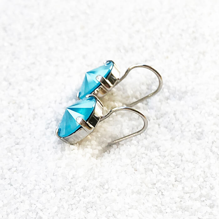 ethical silver earrings with azure blue swarovski crystal