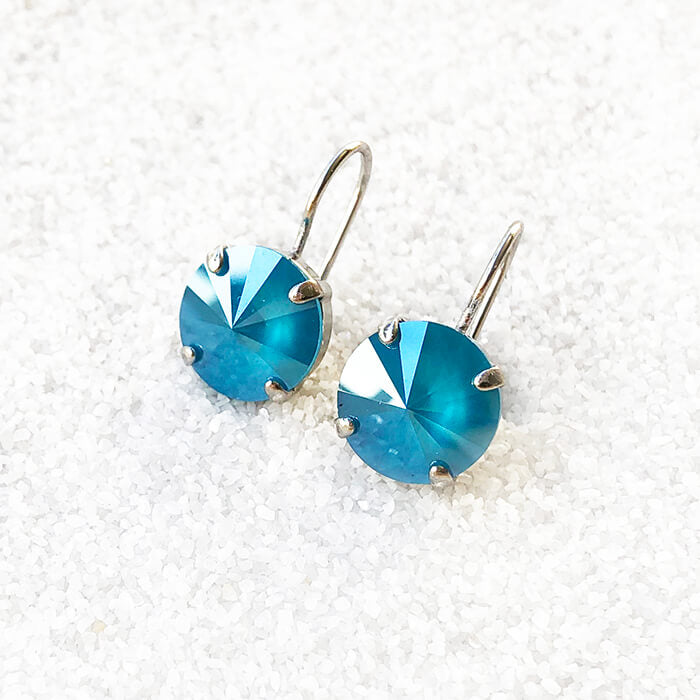 unique crystal drop earrings in silver and azure blue swarovski 