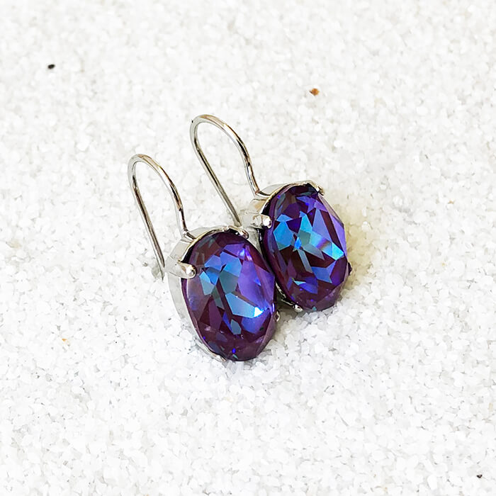 purple burgundy sparkly oval drop ethical earrings unique jewellery