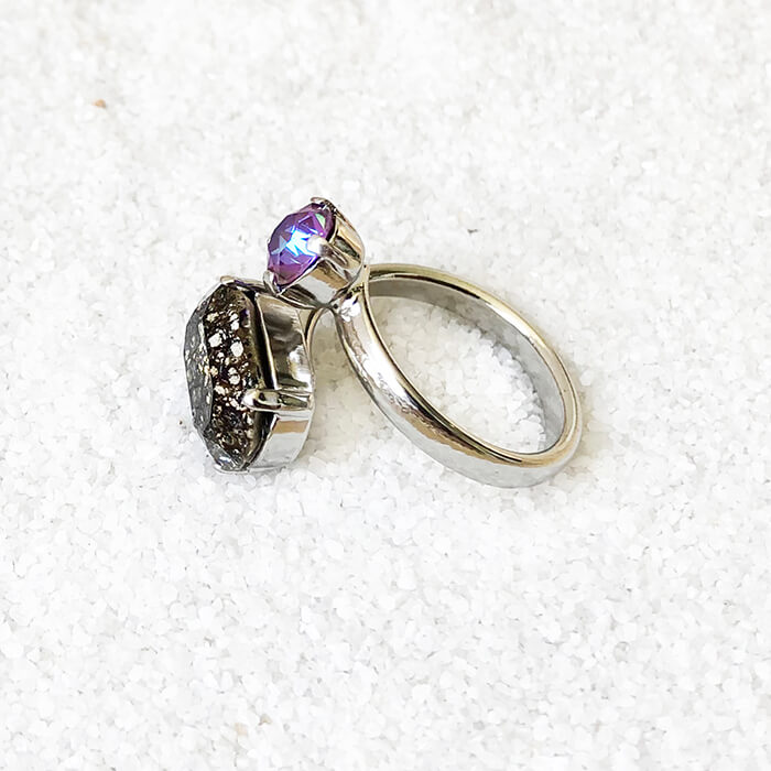 silver black and burgundy purple adjustable swarovski ring ethical rings