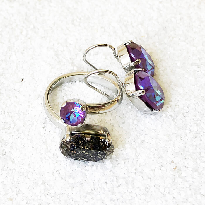rhodium plated swarovski earrings and rings with elegant sparkly jewellery