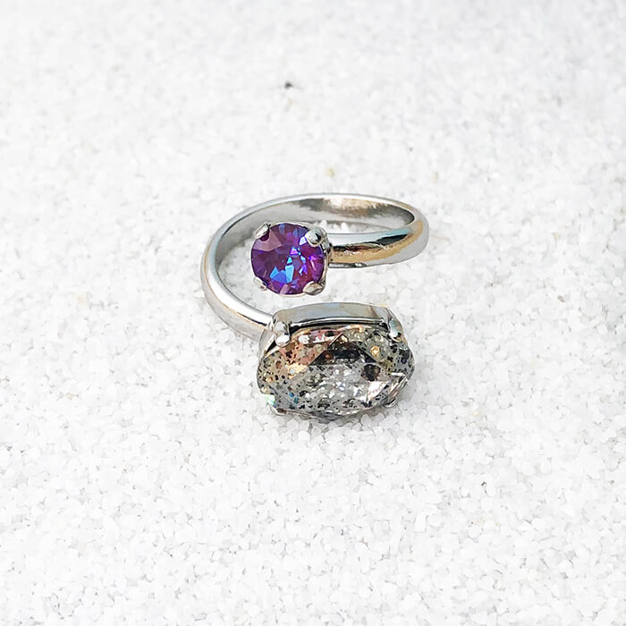elegant silver patina and burgundy purple swarovski adjustable statement ethical ring 