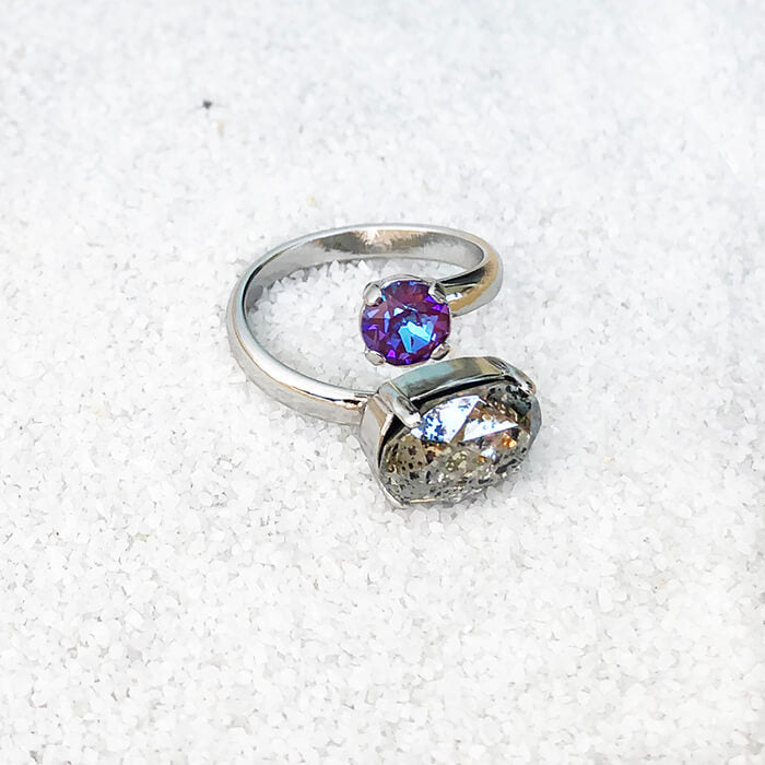 unique silver patina and burgundy purple swarovski adjustable statement ring 