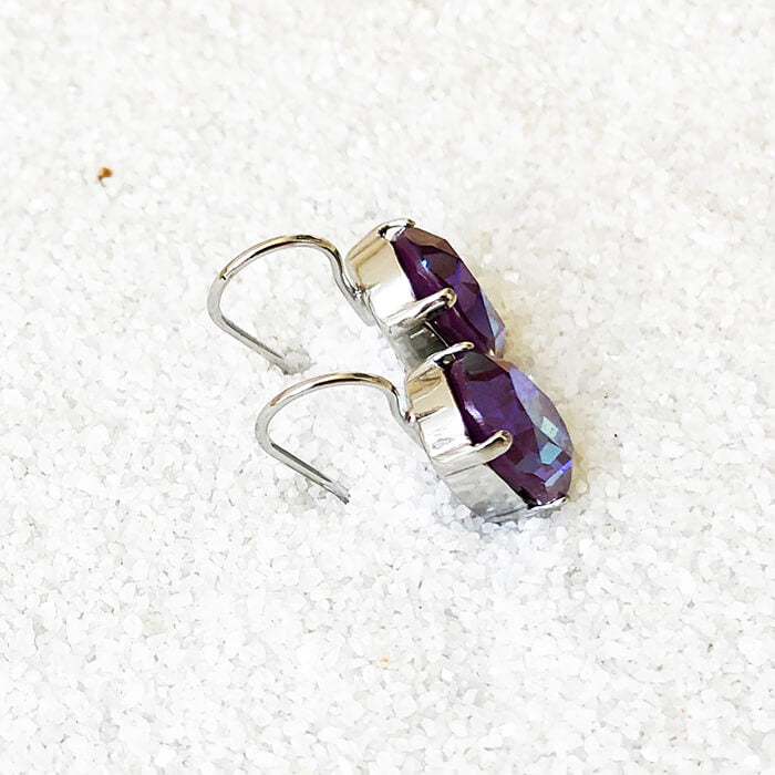 rhodium plated and burgundy purple ethical earrings unique jewellery