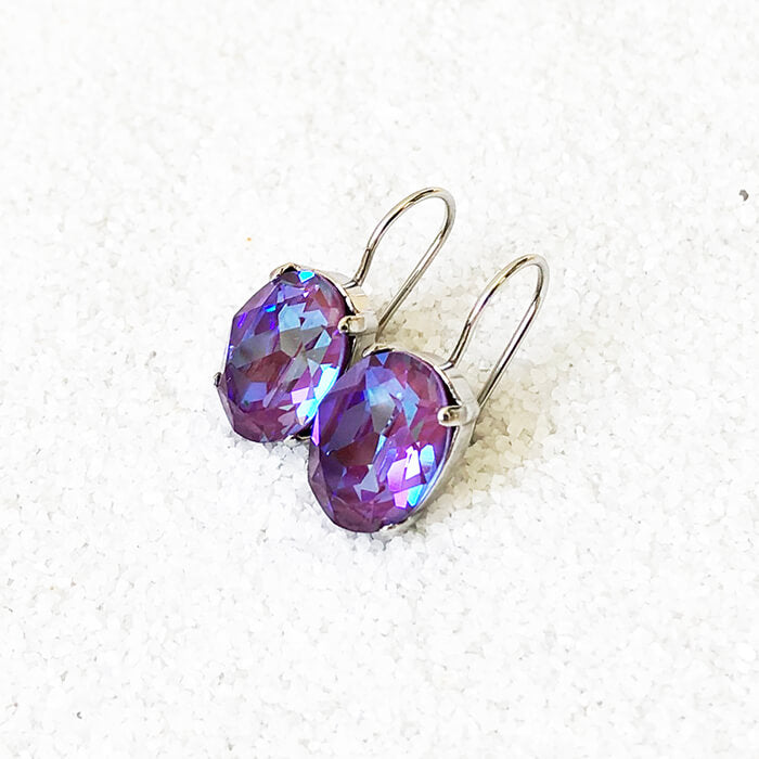 sparkly burgundy purple swarovski crystal drop earrings ethical jewellery 